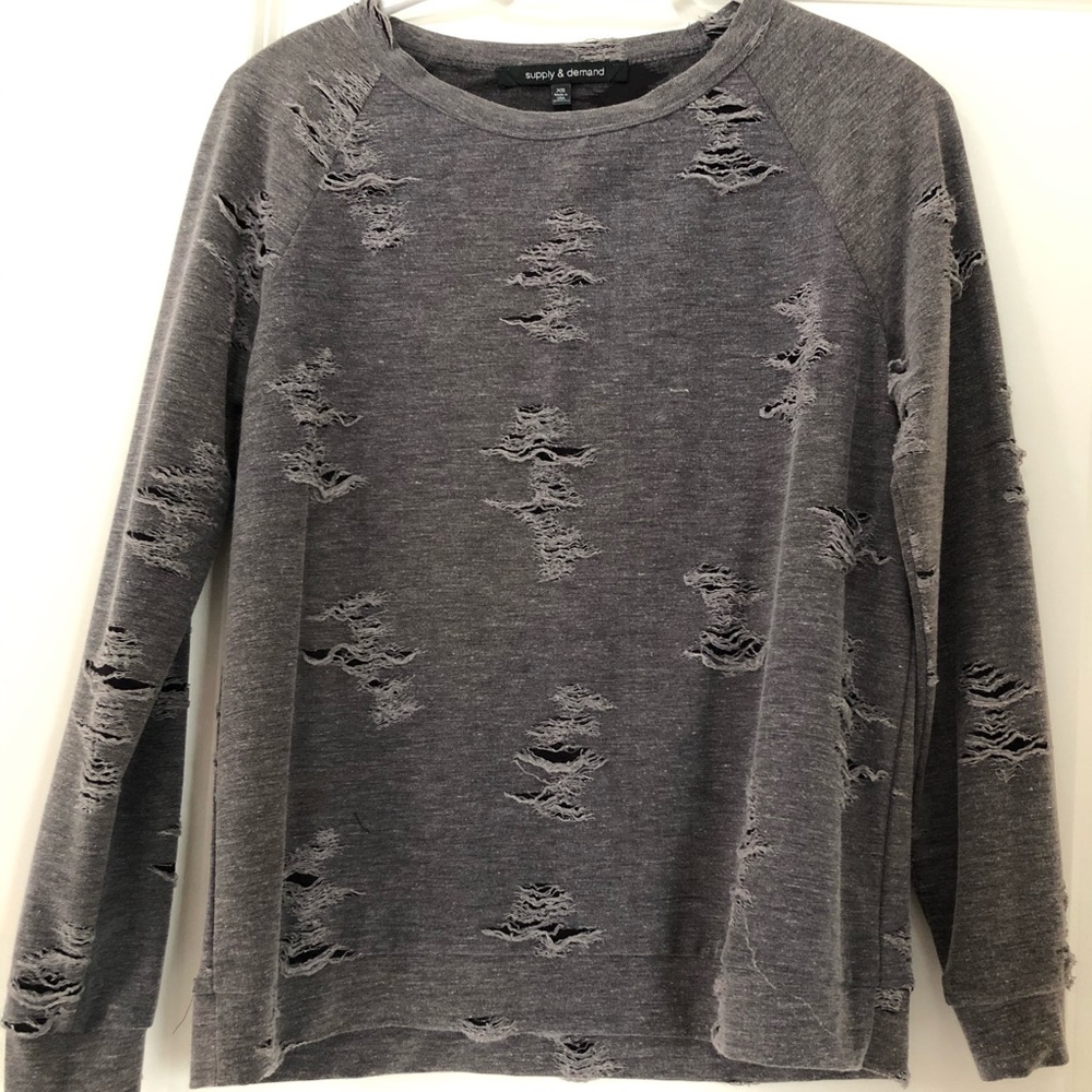 Gray Sweater Ripped Detailing